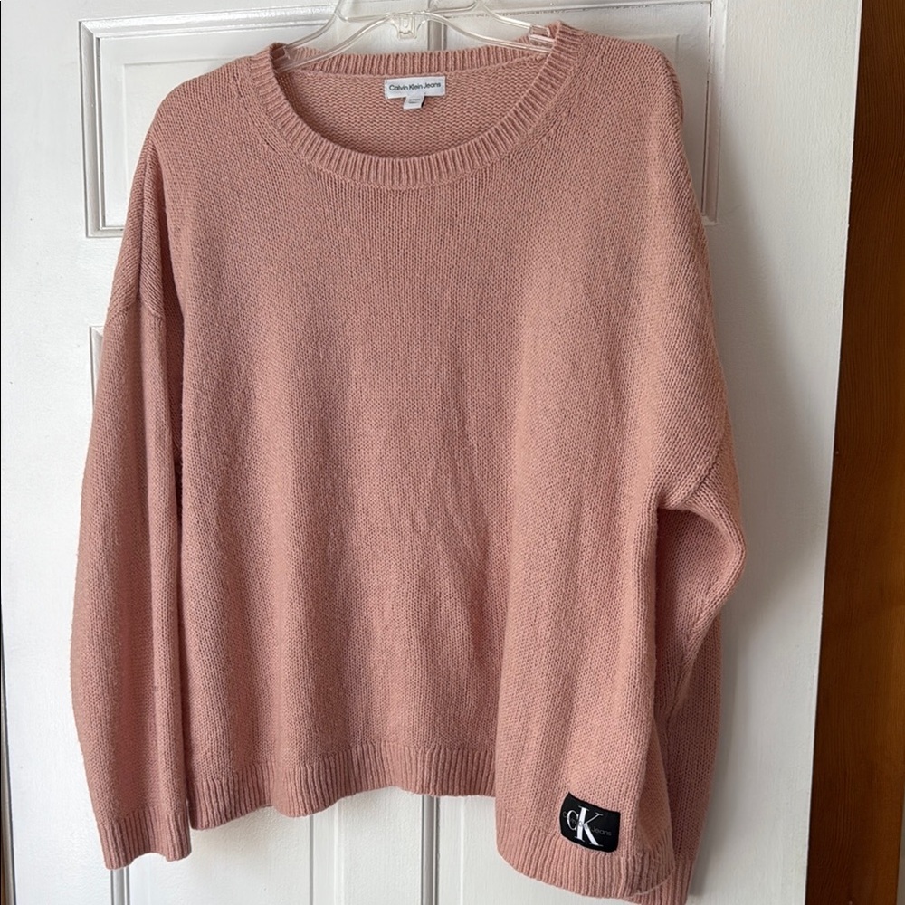 Calvin Klein Jeans Pink Crew Neck Sweater with Modern Design